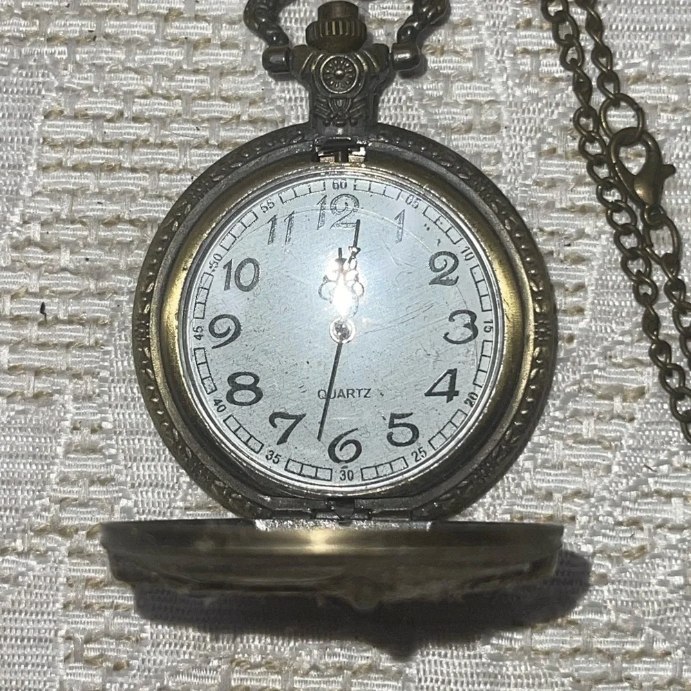Vintage Bronze Motorcycle Quartz Pocket Watch with chain